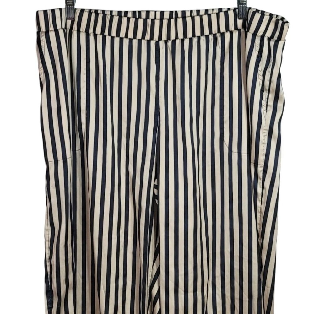 Soma Sensual Satin Striped Pajama Set Tan Black XL Long Pants Short Sleeve 2 PC - Picture 8 of 13